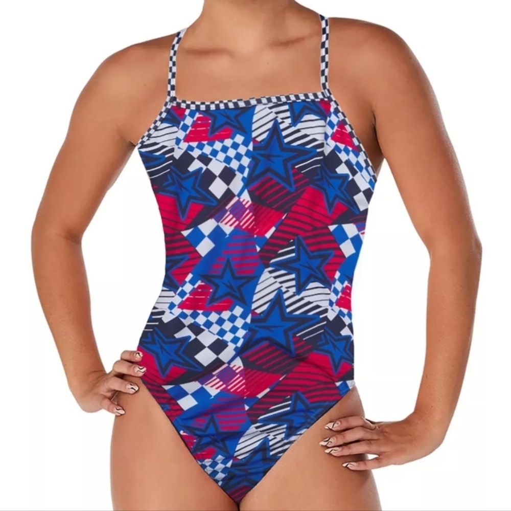 NWT Speedo Women's Printed Double Crossback Swimsuit Pro LT 6/32